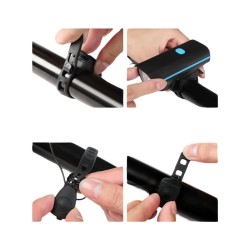 Luz Bici Delantera Recargable Con Bocina Impermeable Negro
